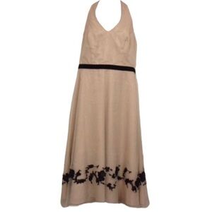 David’s Bridal Elegant Cream Halter Dress with Black Rose Detailing